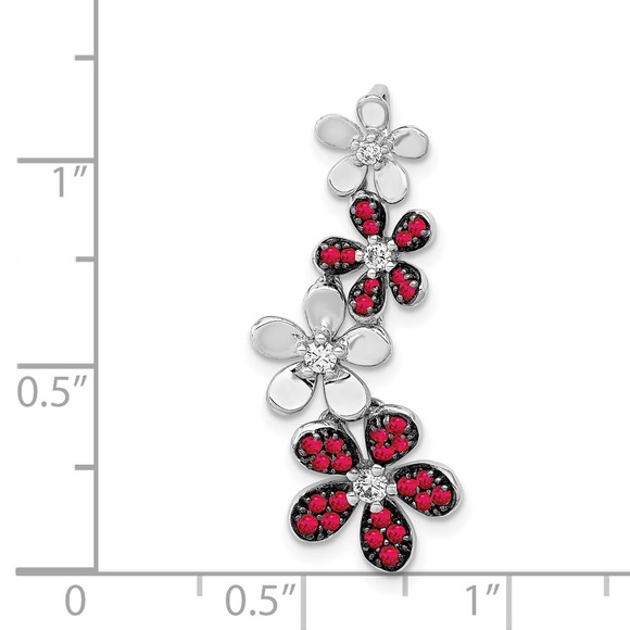 CLOSEOUT! 14k White Gold Diamond & .29 Red Ruby Four Flowers Chain Slide Pendant - Picture 2 of 2